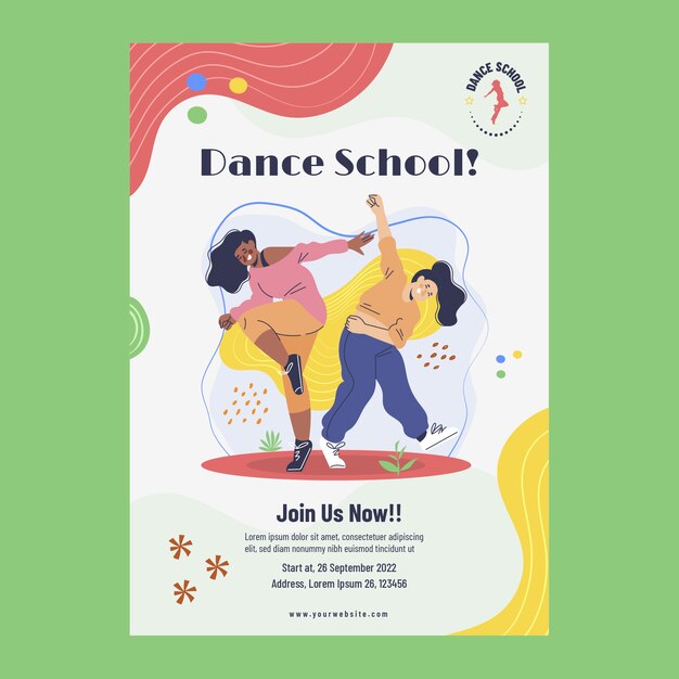 Dance school hand drawn flat poster