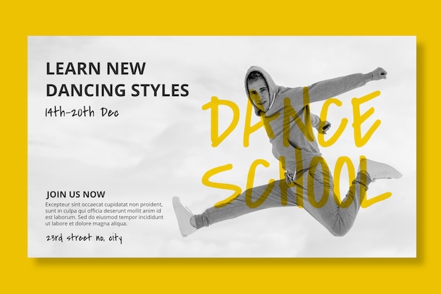 Free Vector dance school horizontal banner template with male dancer