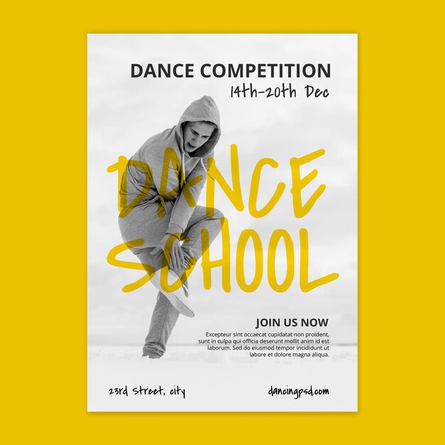 Dance school vertical poster template with male dancer