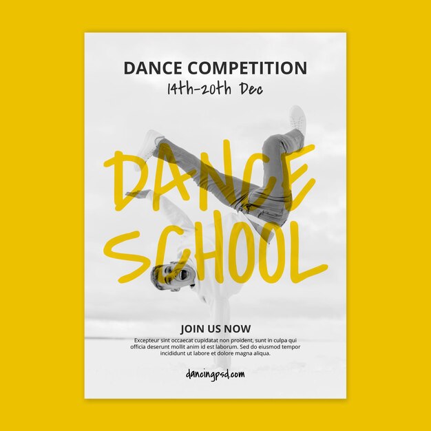 Dance school vertical poster template with male dancer