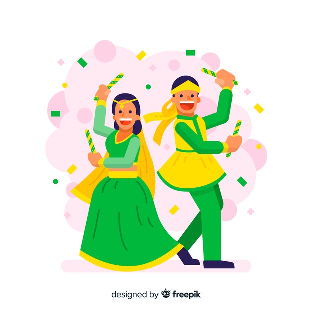 Dancing couple confetti dandiya background