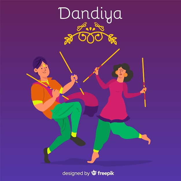 Dancing couple ornament dandiya background