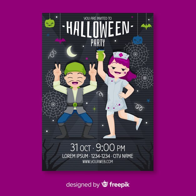 Free Vector dancing people halloween flyer template