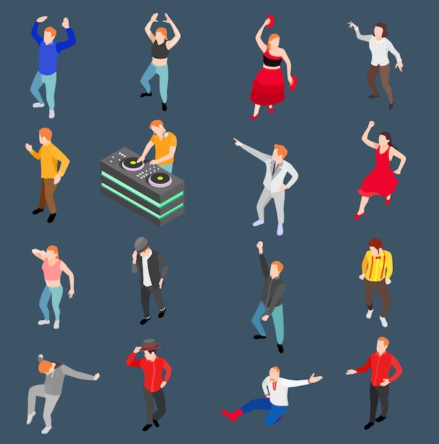 Free Vector dancing people isometric set