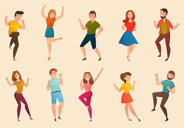 Free Vector dancing people retro set 