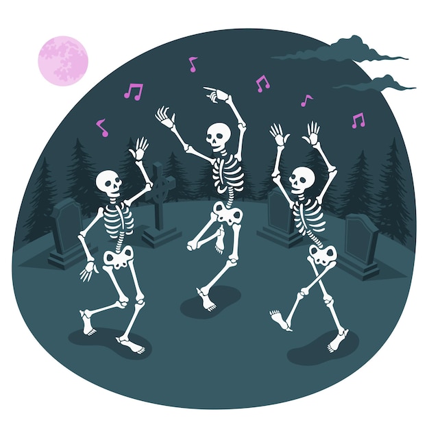 Dancing skeletons concept illustration