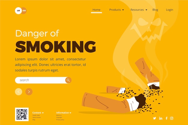 Free Vector danger of smoking - landing page