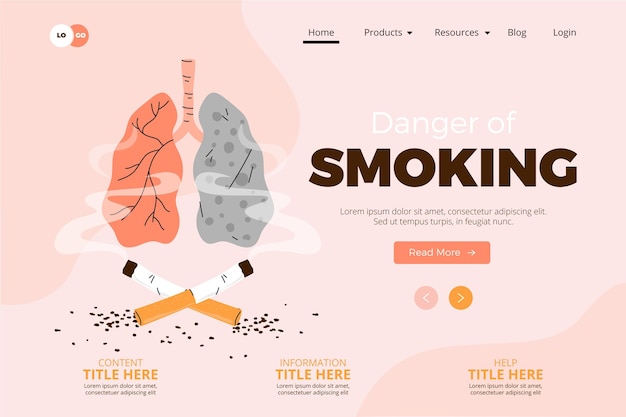 Free Vector danger of smoking - landing page