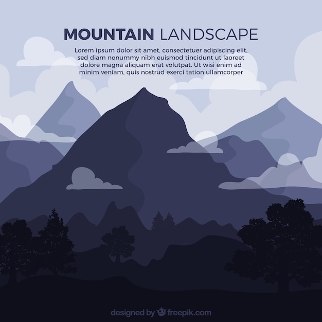 Dark background of mountainous landscape with clouds