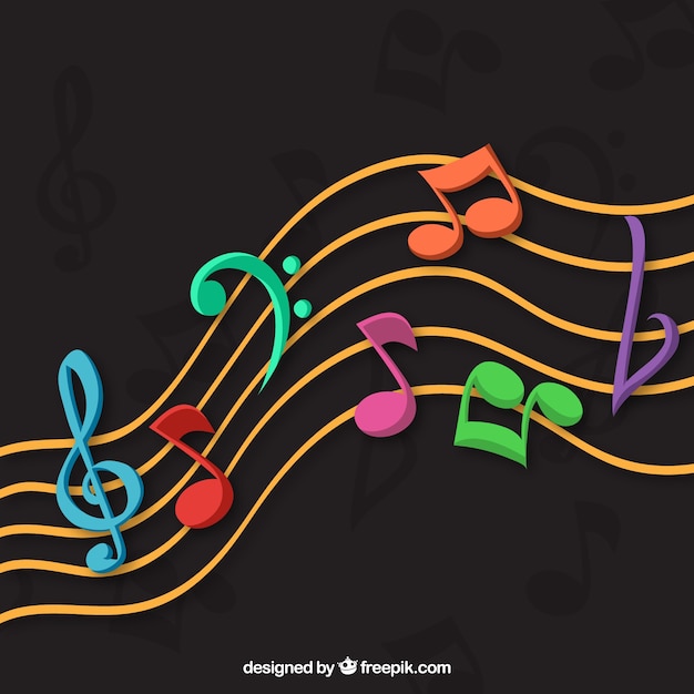 Dark background with colorful musical notes