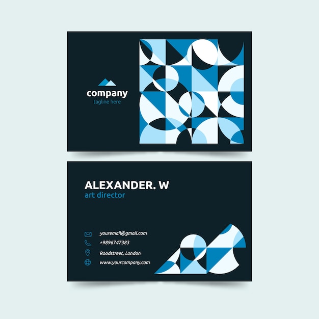 Dark background with geometric shapes design business card template