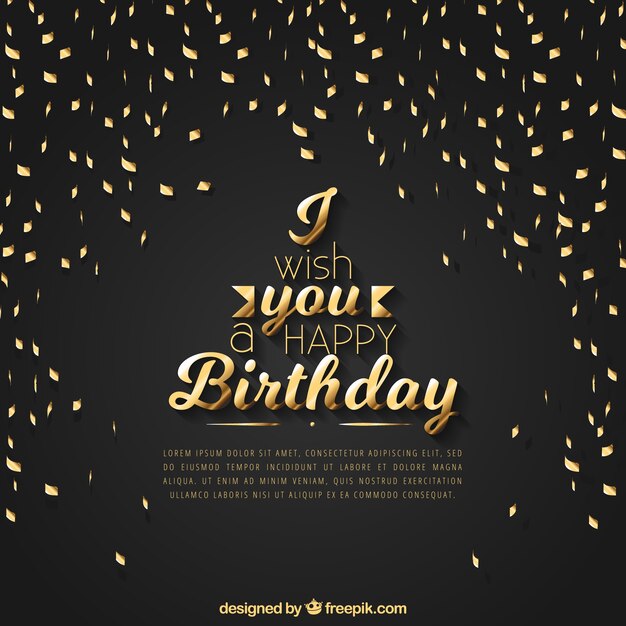 Dark birthday background with golden confetti