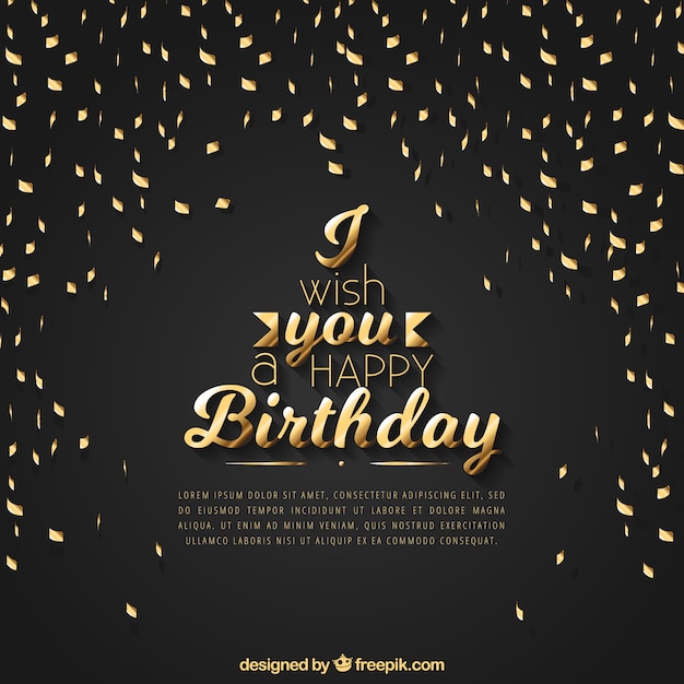 Dark birthday background with golden confetti