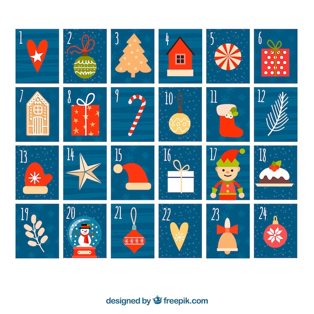 Free vector dark blue hand drawn advent calendar