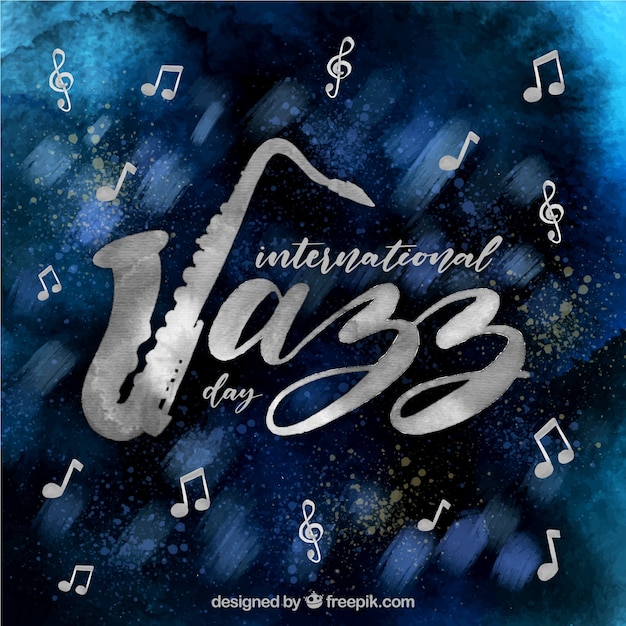 Free Vector dark blue watercolour background for international jazz day