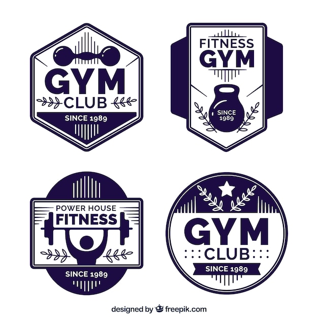 Free Vector dark blue and white fitness badge pack