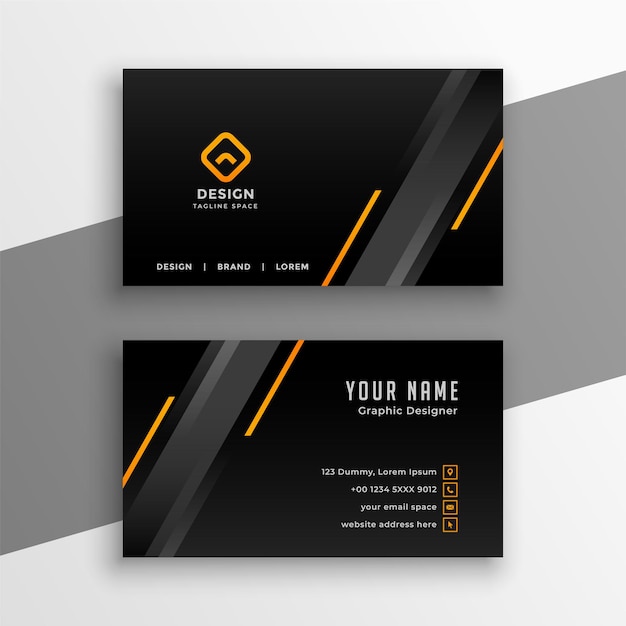 Dark business card with yellow lines design