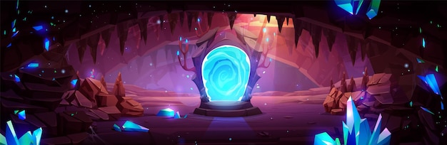 Free Vector dark cave with gemstones and magic portal