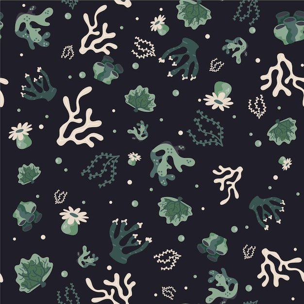 Dark coral pattern template with seaweed