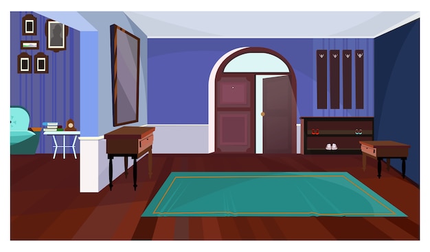 Free Vector dark corridor with open door and carpet illustration