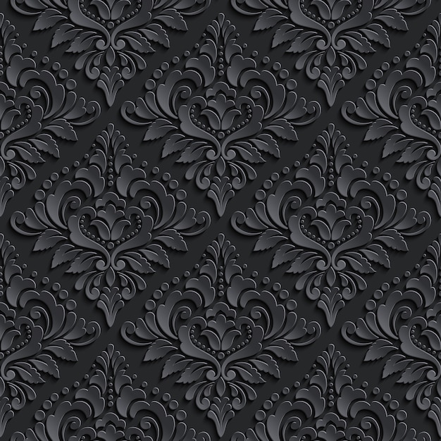 Free vector dark damask seamless pattern background. elegant luxury texture for wallpapers