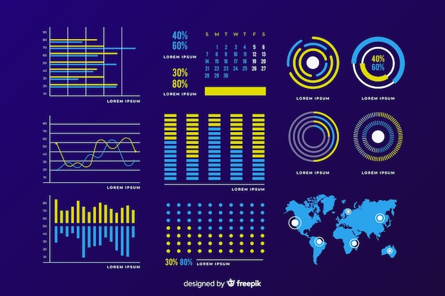 Free Vector dark dashboard element collection