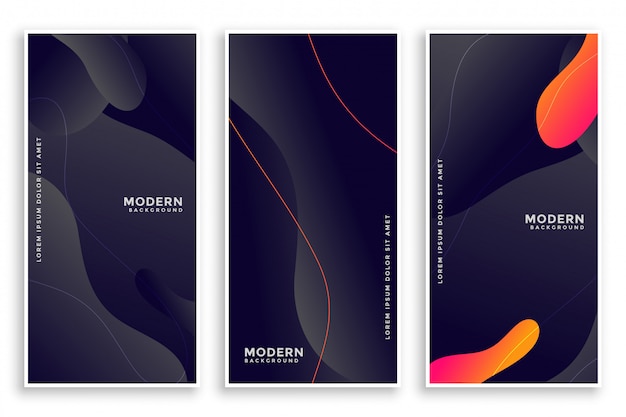 Dark fluid style abstract banners set of three