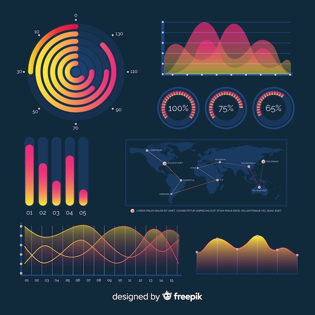 Free vector dark gradient infographic elements dashboard