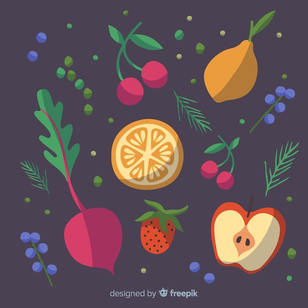 Dark hand drawn fresh fruit and vegetable background