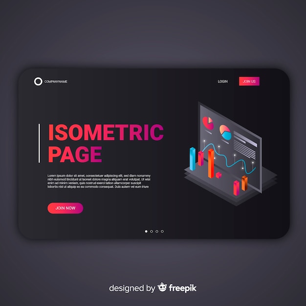 Dark isometric infographic landing page