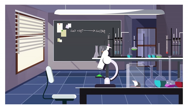 Free Vector dark laboratory room with glassware on table illustration