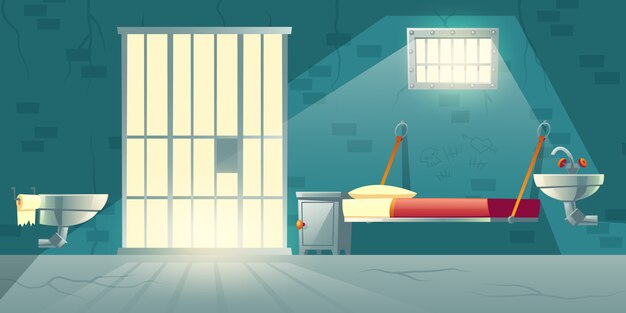 Dark prison cell interior cartoon 