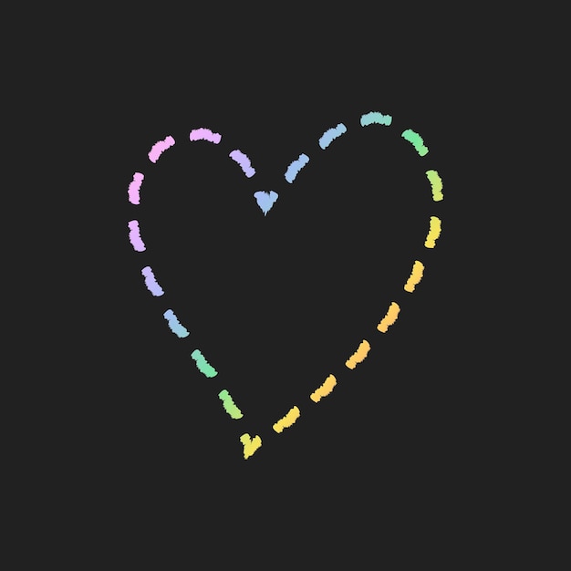 Dash line heart element vector in doodle style