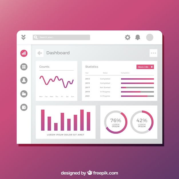 Dashboard admin panel template with flat design