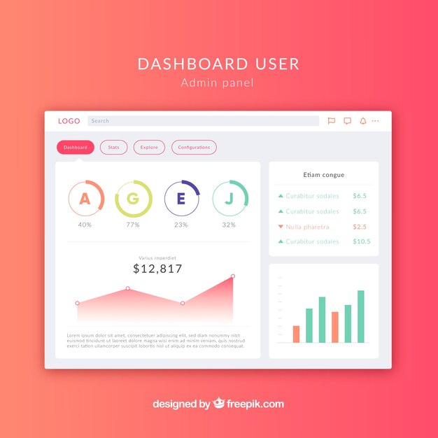 Dashboard admin panel with flat design