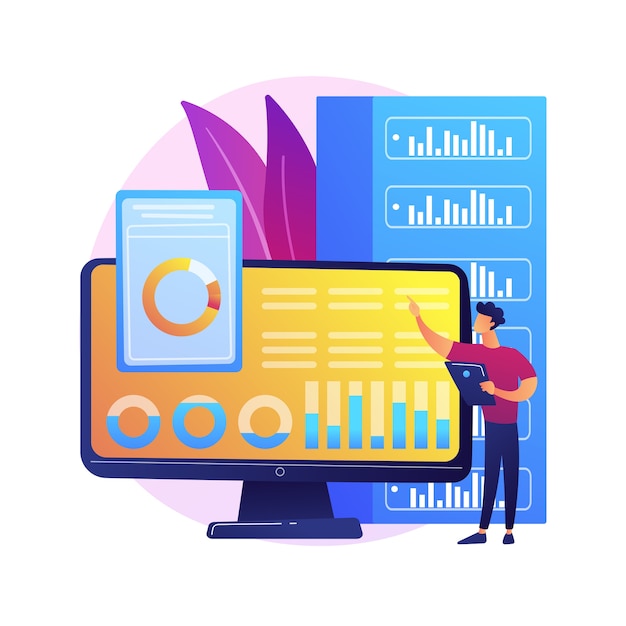 Dashboard analytics. Computer performance evaluation. Chart on screen, statistics analysis, infographic assessment. Business report on display.  isolated concept metaphor illustration.