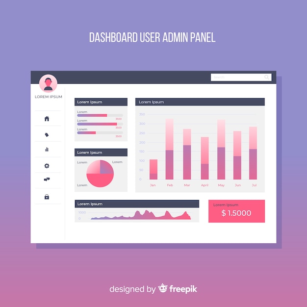 Dashboard user panel with flat design