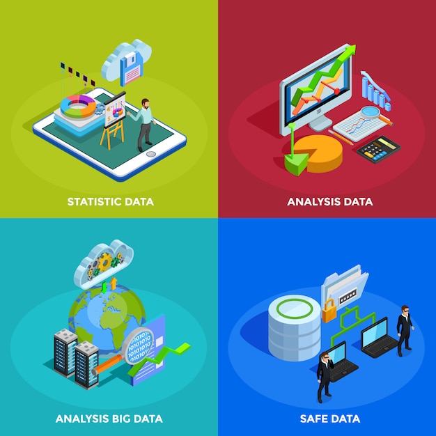 Free vector data analysis isometric icons square