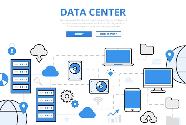 DATA CENTER banner in flat style