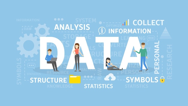 Data concept illustration Idea of collecting analysing and using