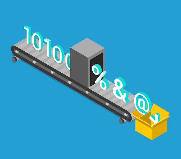 Data encryption process flat isometric