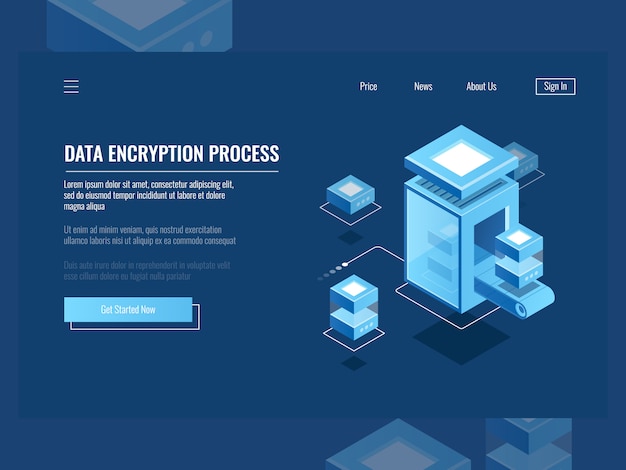 Data encryption process, protection digital information, server room, cloud storage