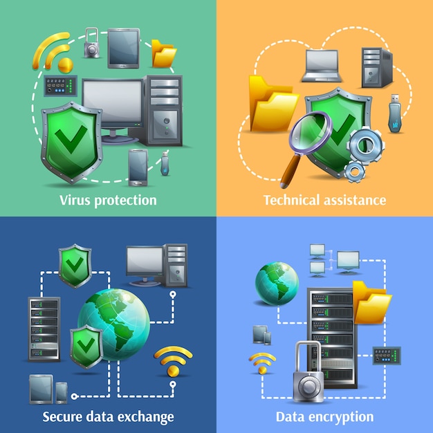 Free Vector data encryption and security icons set