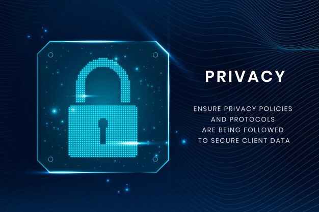 Data privacy technology template with lock icon