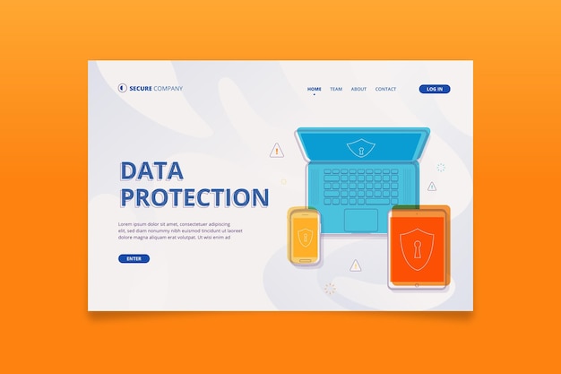 Free Vector data protection landing page template