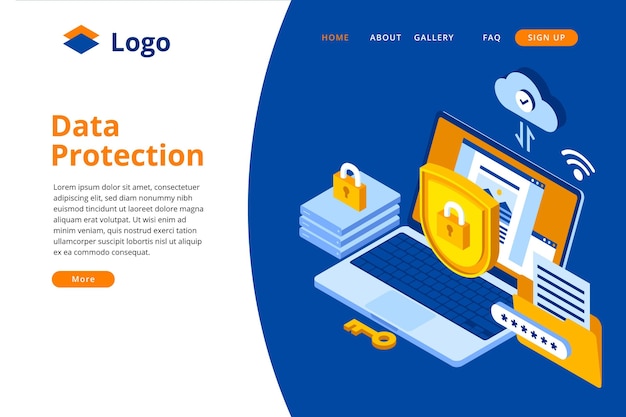 Free Vector data protection landing page template