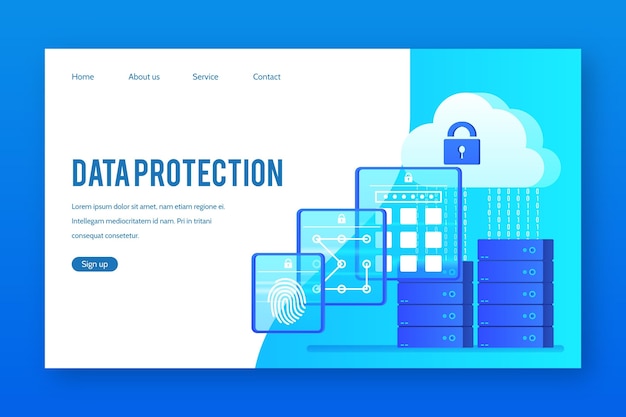 Free Vector data protection landing page