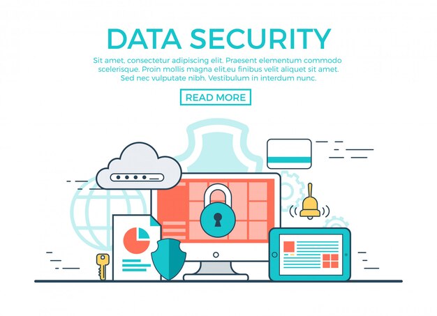 Data Security concept linear vector illustration with text template