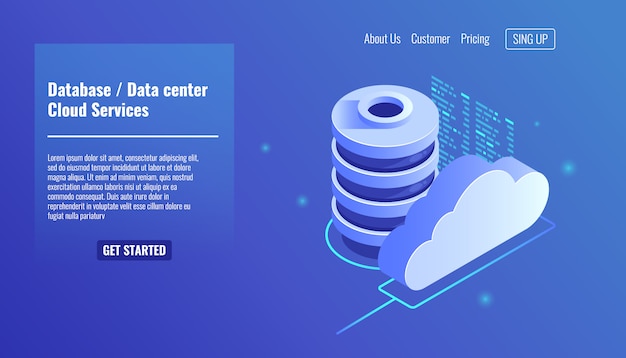 Database and datacenter icon, cloud services concept, file backup and saving