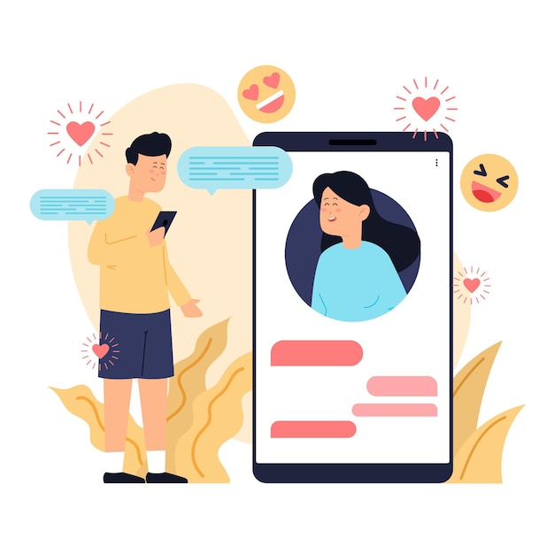 Dating app concept illustration with man and woman